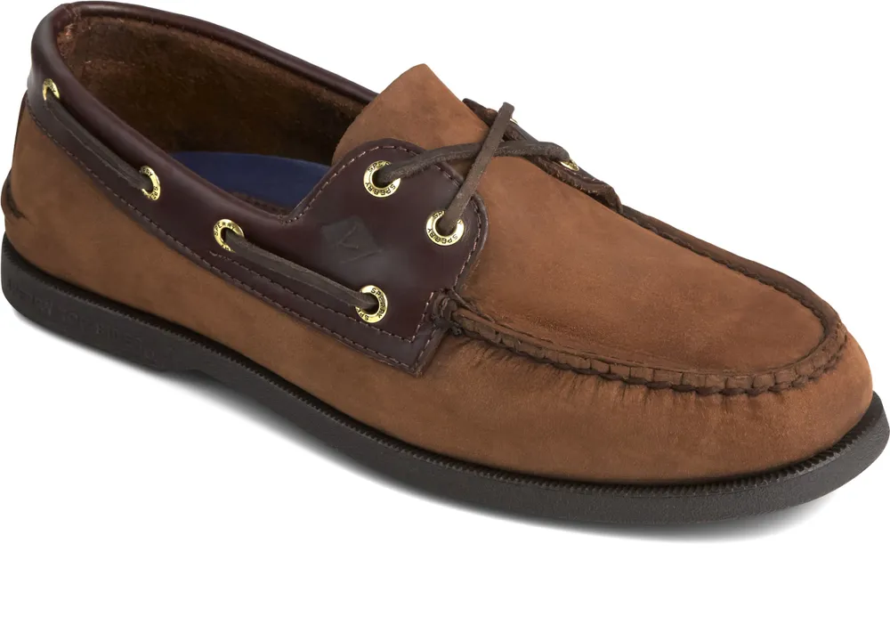 Men's Authentic Original Brown Nubuck Leather Two Eye Boat Shoe
