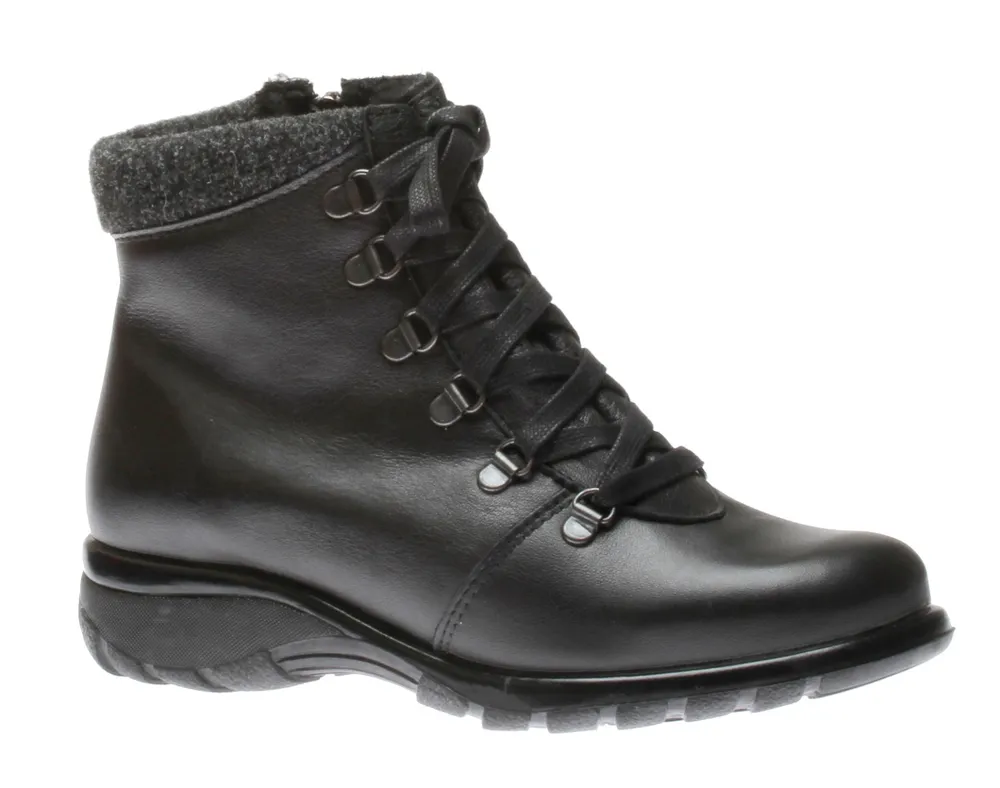 Yukon Black Leather Lace-Up Winter Ankle Boot