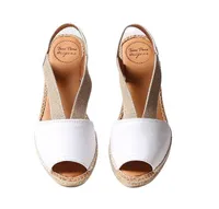 Etna White Leather Slip-On Espadrille Flat Sandal