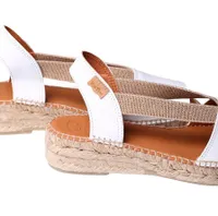 Etna White Leather Slip-On Espadrille Flat Sandal