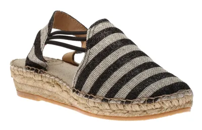 Nancy Black Glitter Stripe Slip-On Espadrille Flat Sandal