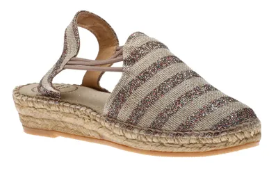 Nancy Taupe Glitter Stripe Slip-On Espadrille Flat Sandal