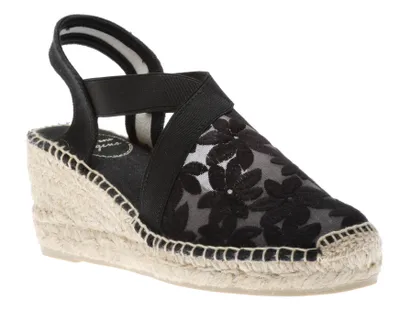 Terra Black Floral Embroidered Espadrille Wedge Sandal