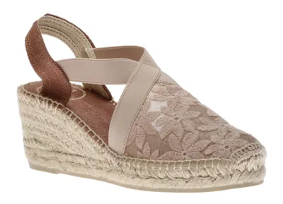 Terra Taupe Floral Embroidered Espadrille Wedge Sandal