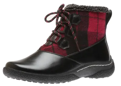Amelia Black Red Flannel Lace-Up Boot
