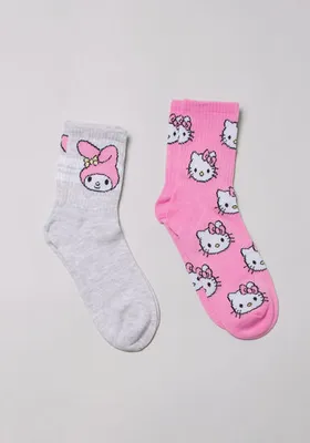 2 Pk Hello Kitty Crew Socks