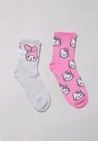 2 Pk Hello Kitty Crew Socks