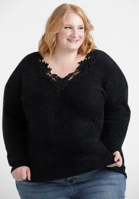 Women's Crochet Neckline Sweater