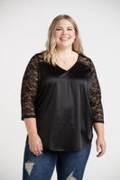 Women's Satin Blouse With Lace Sleeves