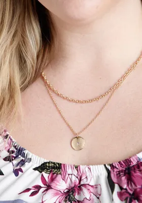 Disc Pendant Layered Chain Necklace