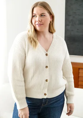 Women's Ribbed Button Up Cardigan