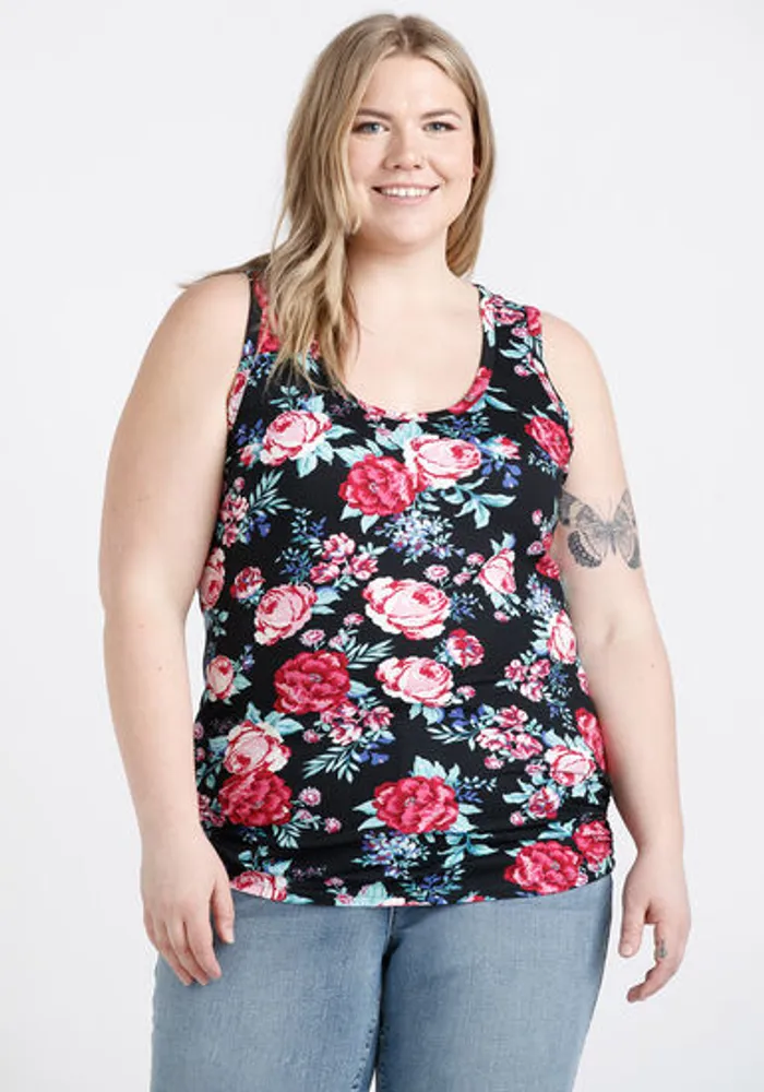 Women's Floral Side Ruched Tank