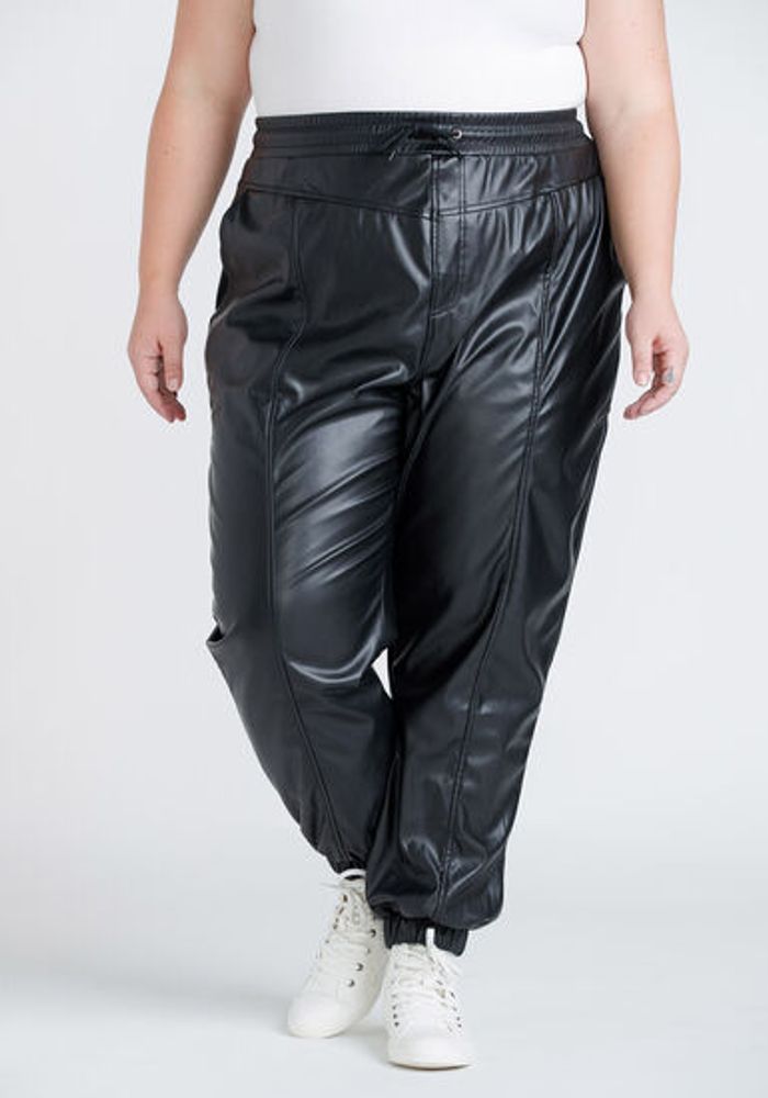 Warehouse One Women's Plus High Rise Faux Leather Jogger