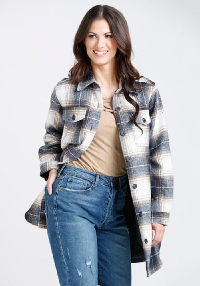 Women's Plaid Button Front Shacket