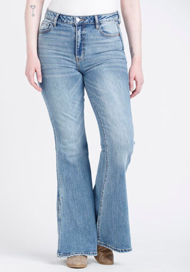 Warehouse One Women's High Rise Side Long Slit Flare Jean