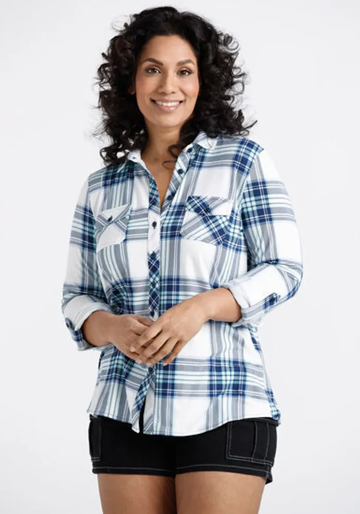 Women's Knit Plaid Shirt