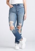 Women's High Rise Destroyed Cuffed Straight Jeans