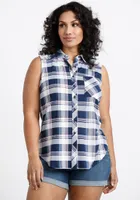 Women's Sleeveless Plaid Shirt