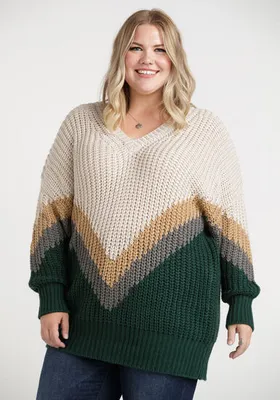Women's Chevron Colour Blocked Sweater