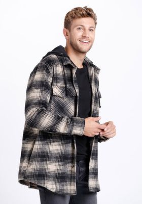Men's Hooded Plaid Flannel Work Jacket