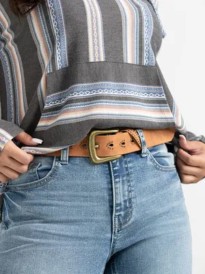 Studded Perforated Light Brown PU Belt