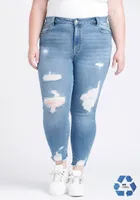 Women's Plus High Rise Destroyed Chewed Hem Ankle Skinny Jean