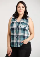 Women's Sleeveless Plaid Hoodie