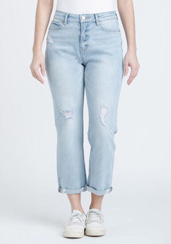 Women's Destroyed Cuffed Girlfriend Jeans