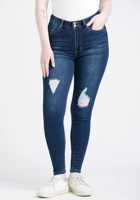 Women's Button High Rise Destroyed Skinny Jeans
