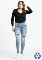 Women's 2 Button Rip & Repair Skinny Jeans