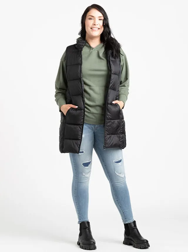 RICKI'S Carlyn Long Puffer Vest with Detachable Hood & Fur Trim