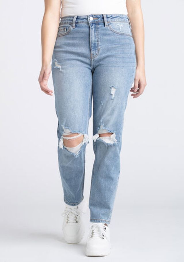 Women's High Rise Destroyed Slim Straight Jeans