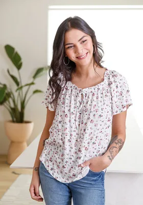 Women's Ditsy Floral Peasant Top