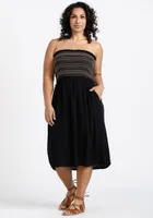 Women's Strapless Smocked Midi Dress