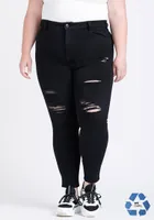 Women's Plus High Rise Black Destroyed Ankle Skinny Jeans