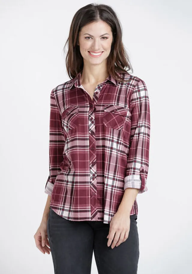 Lucky Brand Women's Plus-Size Bungalow Flannel Shirt, Red Plaid, 1X :  : Fashion