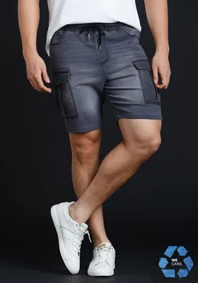 Men's Knit Denim Cargo Jogger Shorts