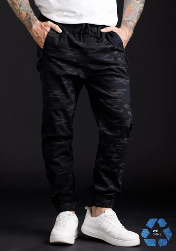 Warehouse One Men's Black Camo Stretch Twill Jogger