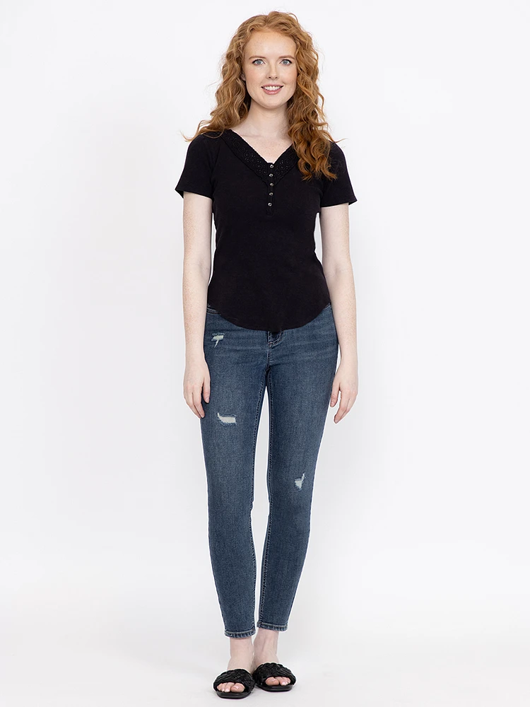 Women's Washed Ribbed Henley Tee