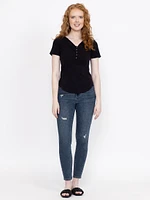 Women's Washed Ribbed Henley Tee