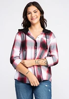 Women's Flannel Hooded Plaid Shirt