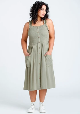 Women's Button Front Midi Dress