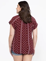 Women's Geo Tie Neck Peasant Top