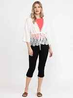 Women's Tie Front Wrap With Lace Detail