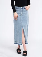 Women's Maxi Denim Skirt with Raw Hem