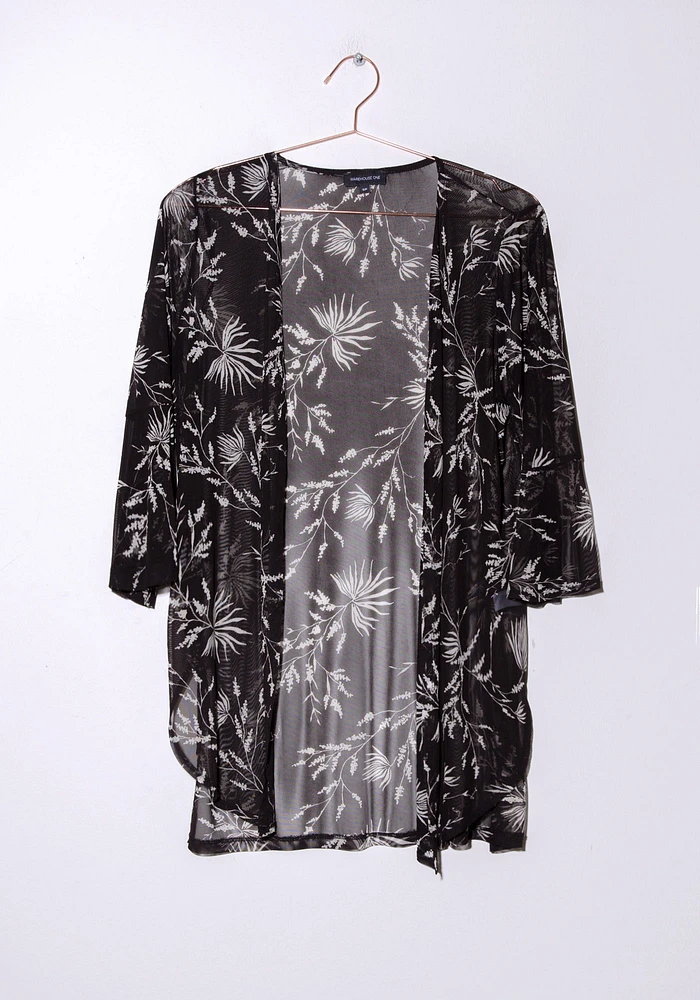 Women's Leaf Print Mesh Cardigan