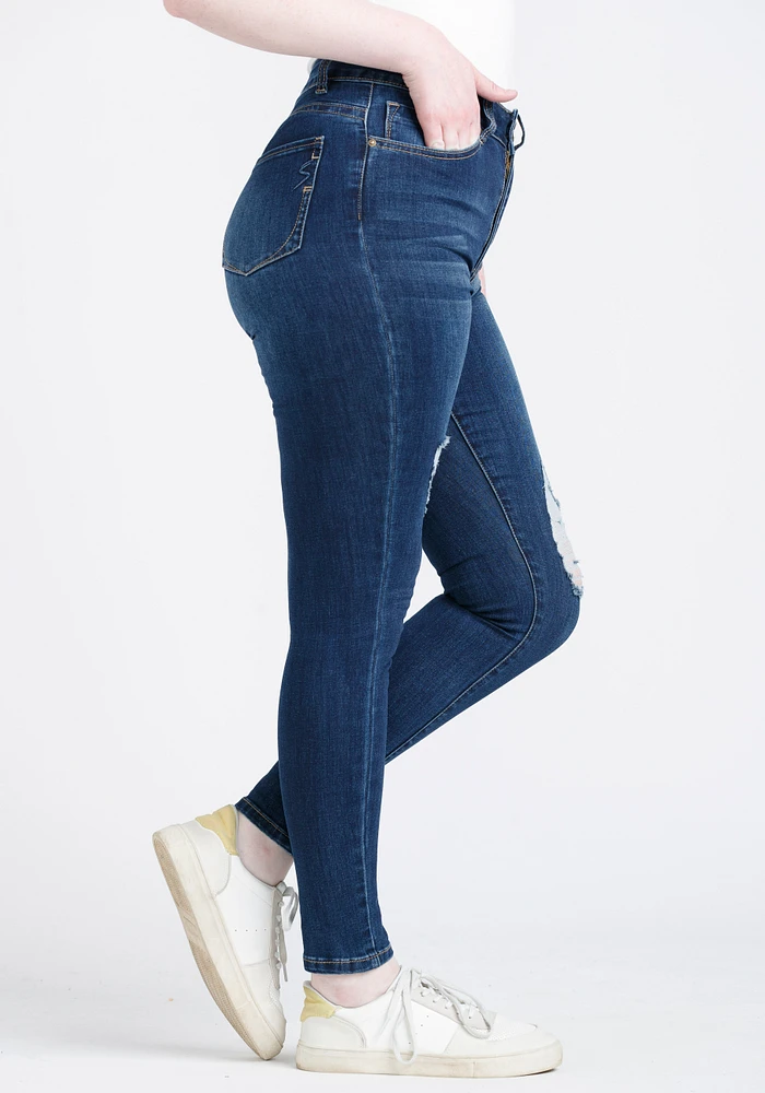 Women's 2 Button High Rise Destroyed Skinny Jeans