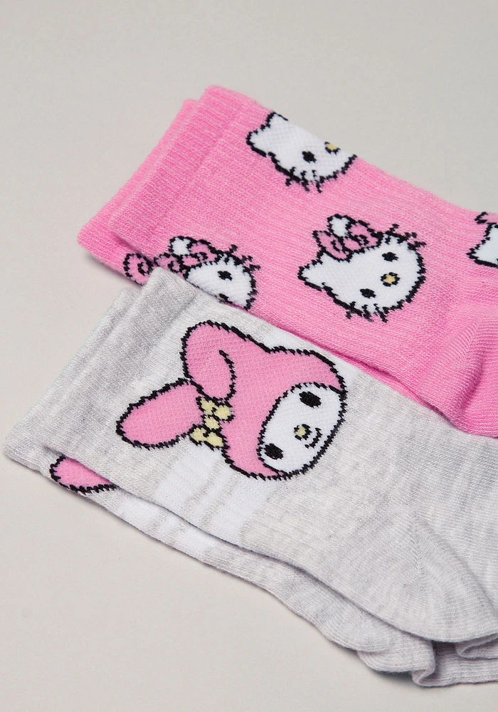 2 Pk Hello Kitty Crew Socks