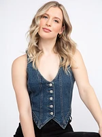 Women's V-neck Cropped Denim Vest