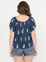 Women's Feather Print Peasant Top